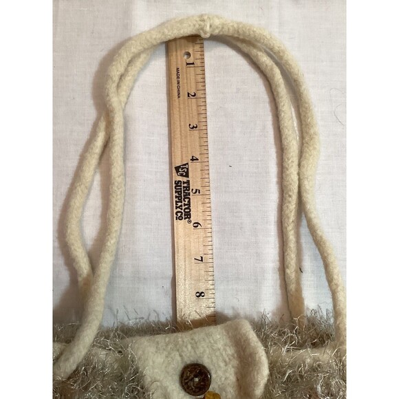 Handmade Felted Cream Wool Purse Bag Oatmeal Color Bronze Fluffy Boho Accent - Picture 7 of 13
